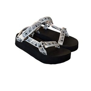Teva Flatform Universal Black White Geometric Flatform Sandals Women 10 1008844